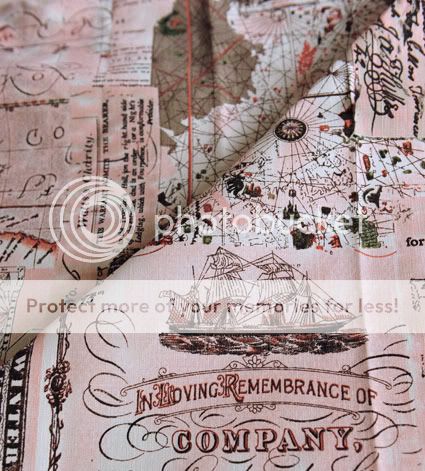 Navigation Maps, Compass and Sailing Ships cotton linen blend fabric, japanese fabric