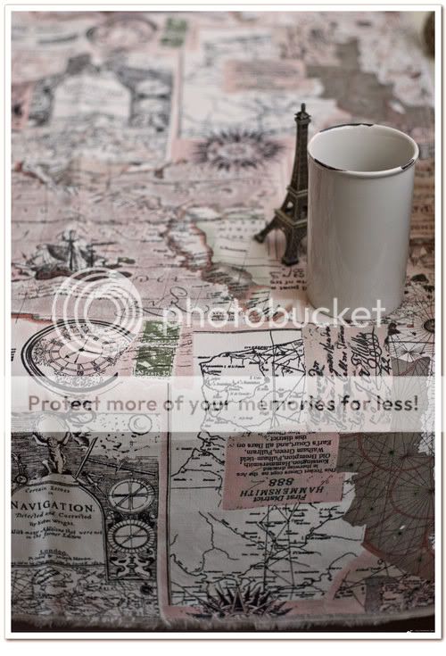 Navigation Maps, Compass and Sailing Ships cotton linen blend fabric, japanese fabric